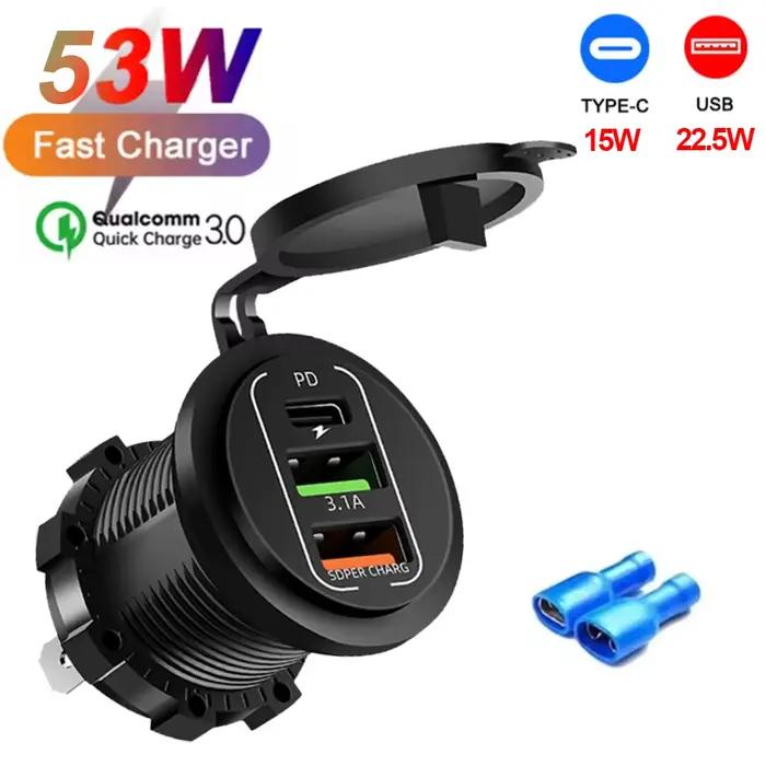 Nouveau chargeur de voiture USB 83W double PD double QC 3.0 avec prise voltmètre adaptateur de prise