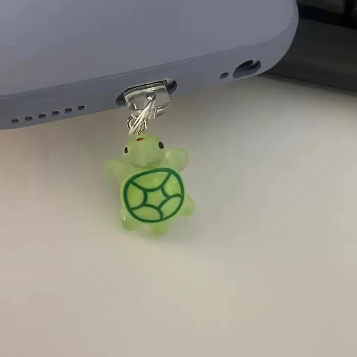 Bouchon anti-poussière pour téléphone, tortue verte mignonne, accessoires de décoration, pendentif s