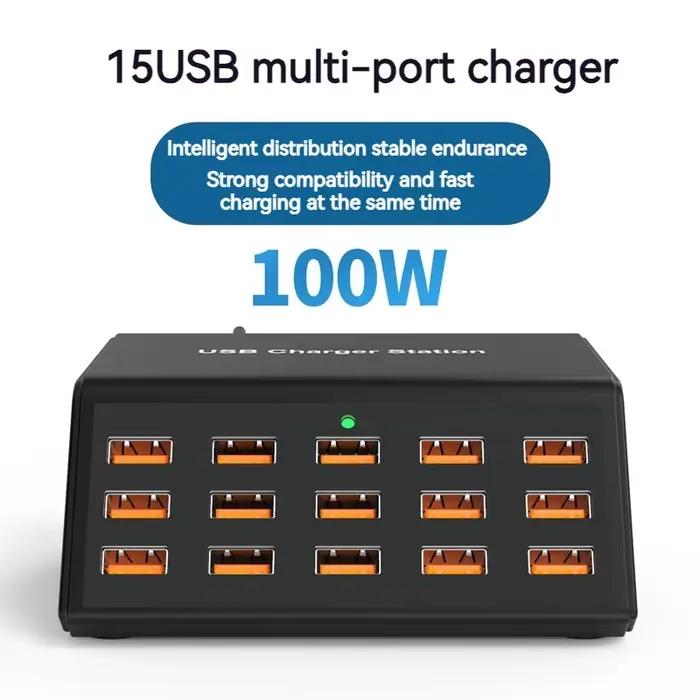 Chargeur USB universel 100W, 15 Ports 2,4a USB-A, Station de charge intelligente pour tablette Iphon