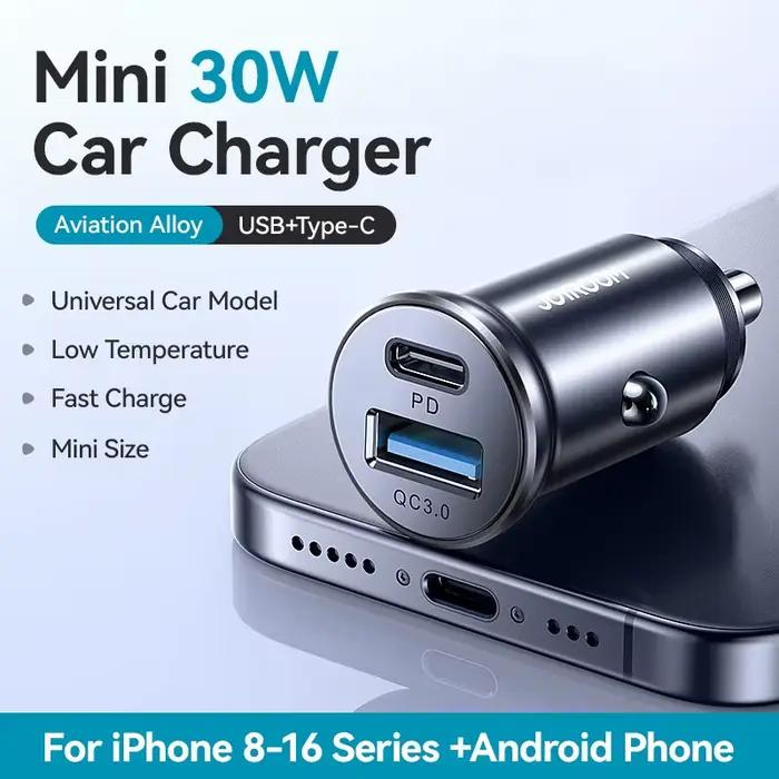 Joyroom-Mini chargeur de voiture, 30W, PD QC 3.0, USB Type-C, charge rapide, ports touristes, charge
