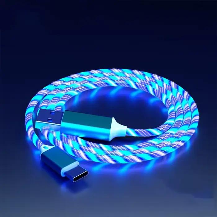 Câble USB LED lumineux de Type C, pour Samsung Xiaomi OPPO Huawei IPhone, chargeur rapide, cordon de