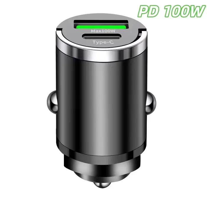 Chargeur de voiture USB Type C Max 100W Mini chargeur de voiture Charge rapide Tête de charge double