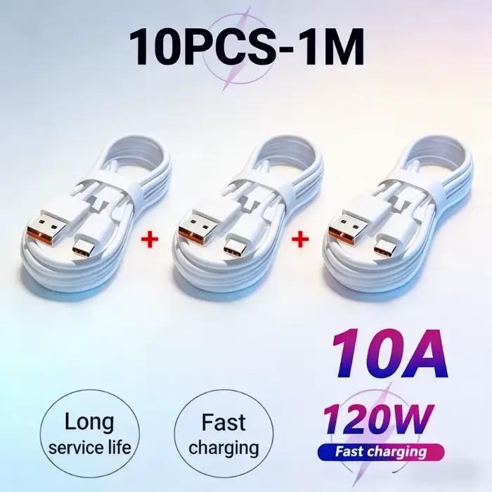 Câble USB C de charge rapide 10A 120W, 10 pièces, cordon tressé de Type C pour Smartphones Huawei Sa