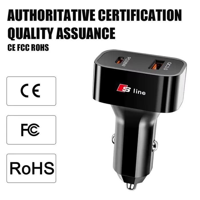 Chargeur de voiture USB double port à charge rapide pour Audi quattro A1 A4 A3 A5 A6 A7 A8 Q3 Q5 Q8