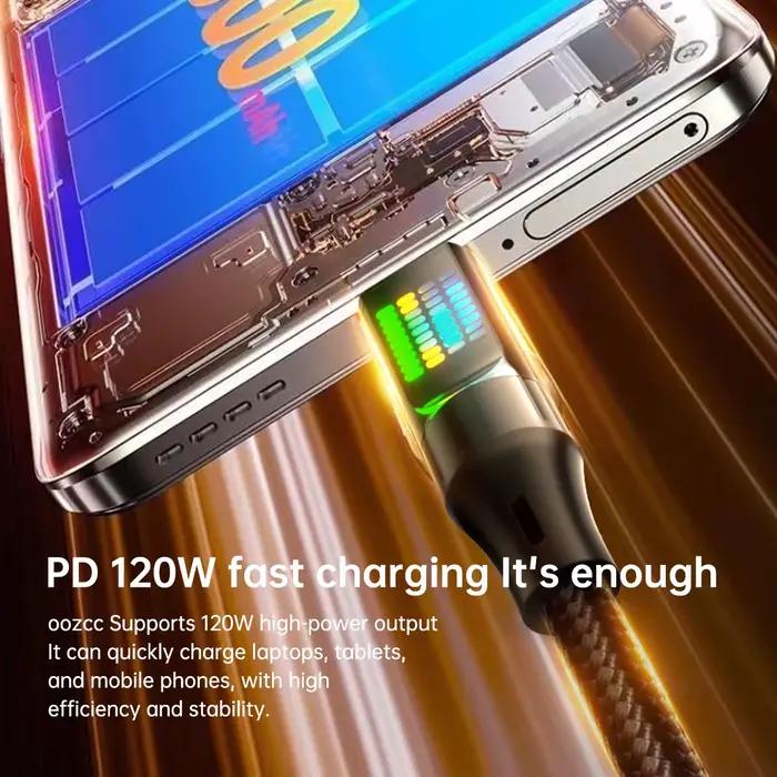 Câble de charge rapide OOZCC 120W Type C USB-A à Type C en Nylon 120W LED pour Xiaomi Samsung recharge rapide et durable 1m 2m