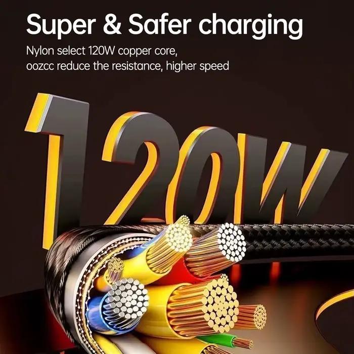 Câble de charge rapide OOZCC 120W Type C USB-A à Type C en Nylon 120W LED pour Xiaomi Samsung recharge rapide et durable 1m 2m