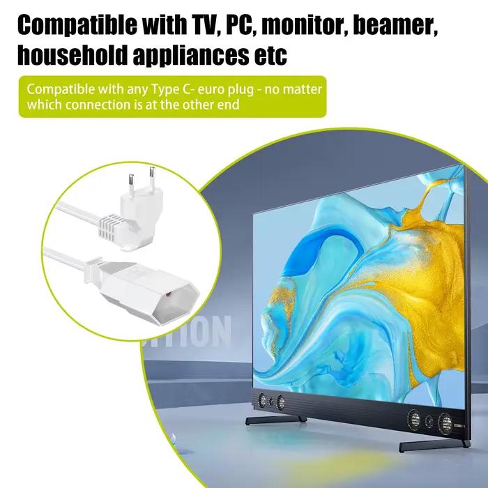Câble d'extension d'alimentation en PVC blanc pour PC TV 2 3 5 8 10m avec prise EU 1 à 3 prises et batterie intégrée