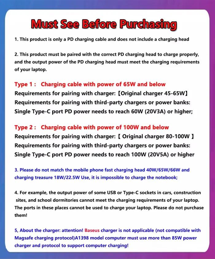Câble de chargement PD type-c (USB-C) vers magsafe 1 2 3