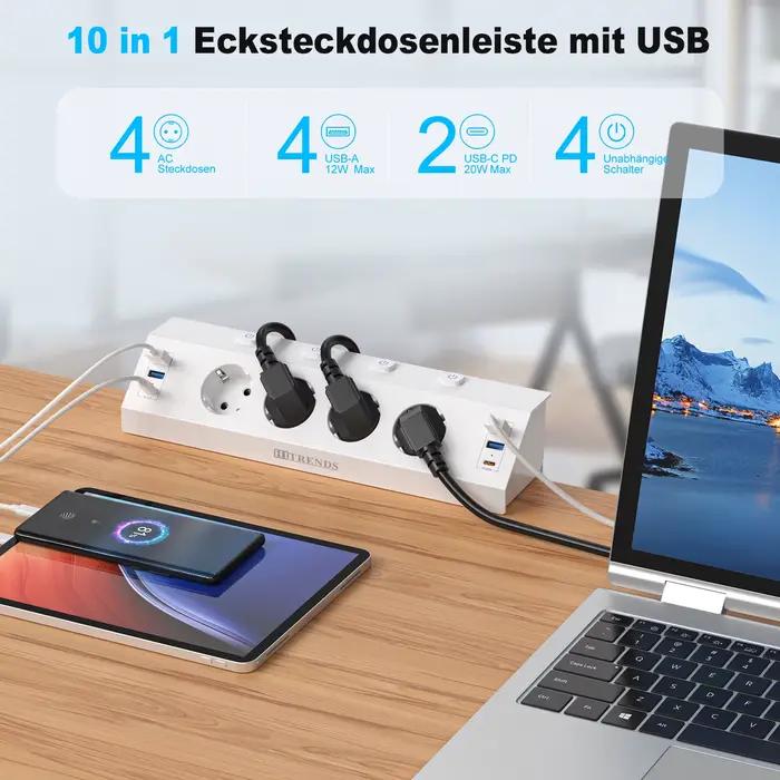 Multiprise USB de bureau avec interrupteurs individuels