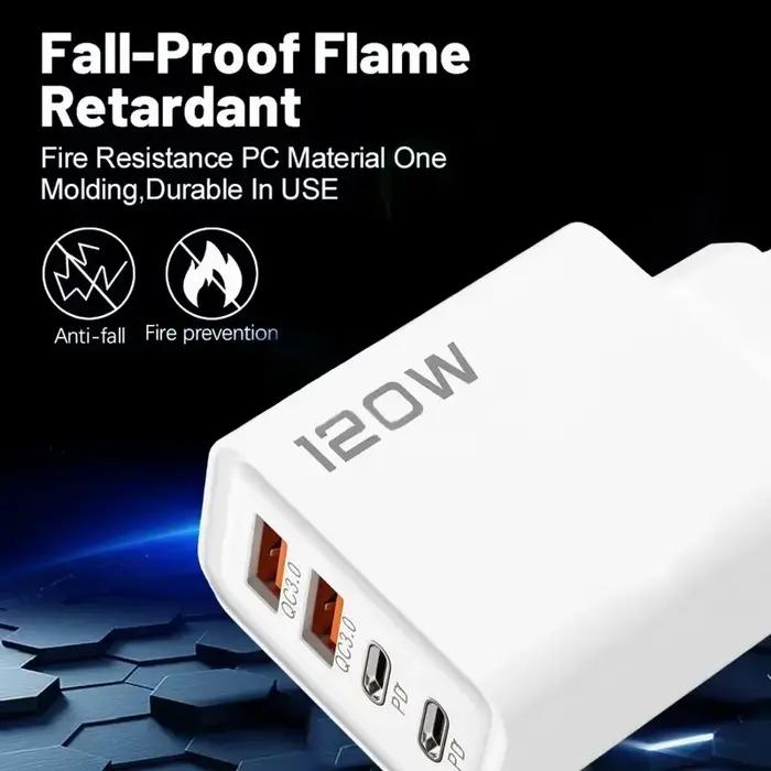 120W 4 ports USB C chargeur PD3.0 Station de charge rapide câble de données adaptateur mural pour iPhone Samsung Xiaomi Redmi Huawei prise ue US