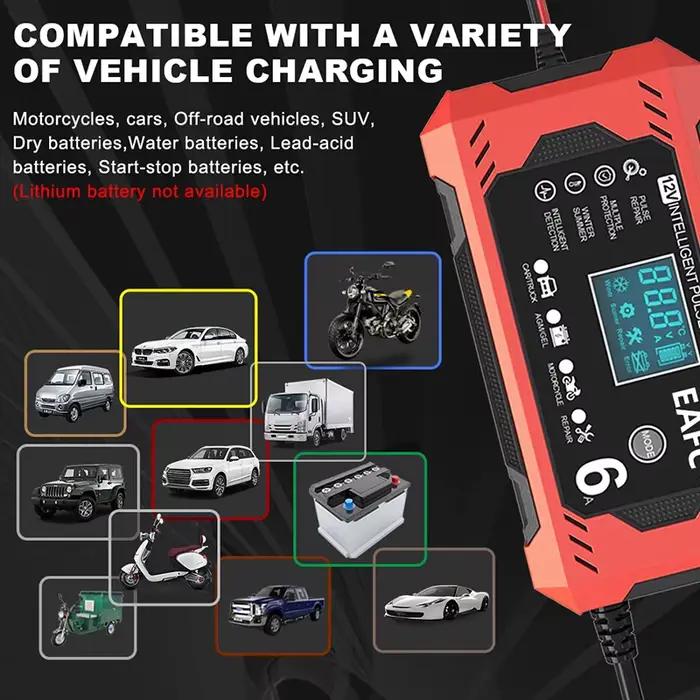 Chargeur de batterie de voiture Snap12V avec écran LCD pour voitures et motos compatibles avec les batteries au plomb-acide calcium GEL AGM Wet EFB occasions spéciales