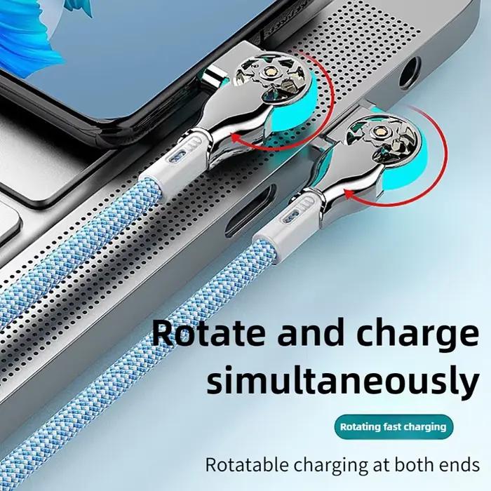 Câble de charge rapide USB A vers Type C en alliage de zinc avec rotation à 180 degrés