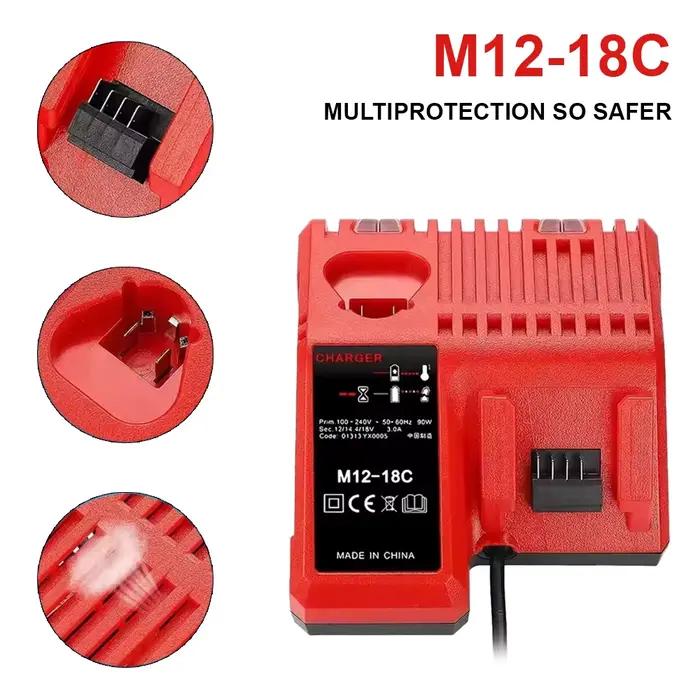 Remplacer le chargeur Li-Ion rapide 3A 12V 14V 18V adapté pour Milwaukee M12-18C batterie Lithium-Ion multi-tension double Port M12 M18