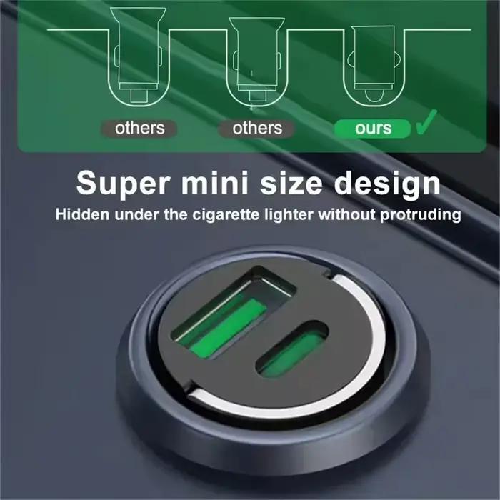 Mini Chargeur de Voiture avec Technologie de Charge Rapide QC3.0 et PD Prise USB-C Compatible avec iPhone Xiaomi Samsung Huawei Occasions Spéciales