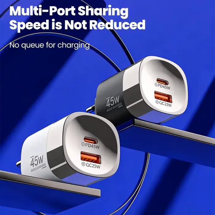 Elough 45W USB Type C chargeur de téléphone Charge Super rapide 2 ports