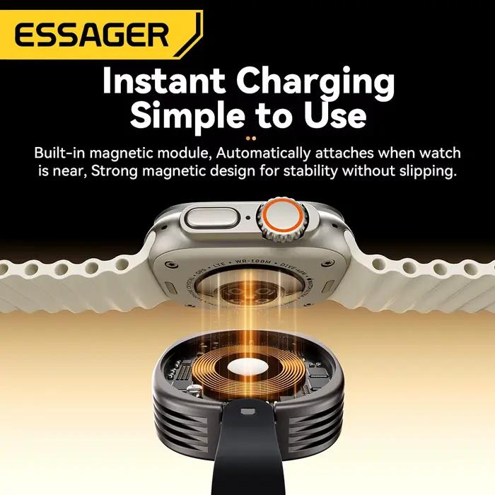 Essager chargeur sans fil magnétique pour Apple Watch 9 8 7 6 5 4 3 SE Station de charge Ultra rapide double Port montre
