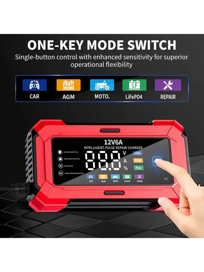 Chargeur de batterie pour voiture et moto à écran couleur 12V 6A