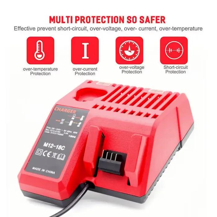 Remplacer le chargeur Li-Ion rapide 3A 12V 14V 18V adapté pour Milwaukee M12-18C batterie Lithium-Ion multi-tension double Port M12 M18