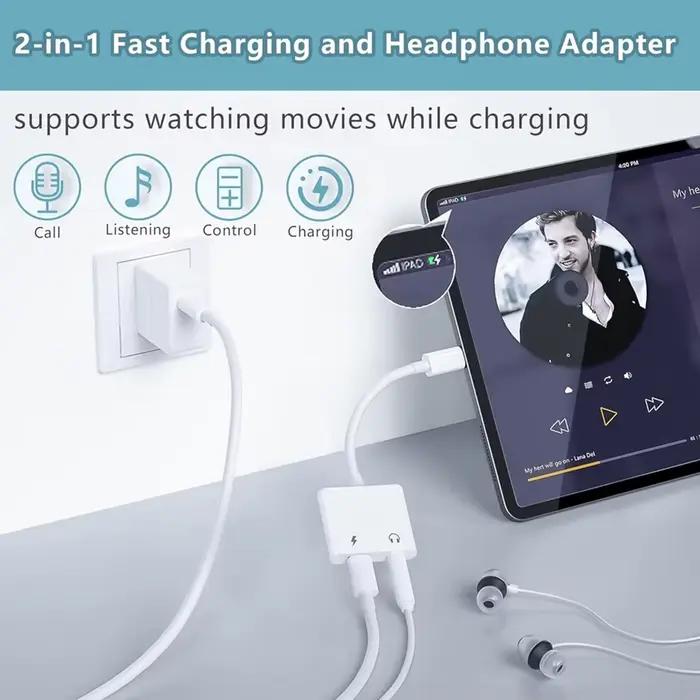 Câble de charge et adaptateur audio 2 en 1 Lightning vers prise jack 3