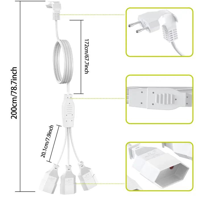 Câble d'extension d'alimentation en PVC blanc pour PC TV 2 3 5 8 10m avec prise EU 1 à 3 prises et batterie intégrée