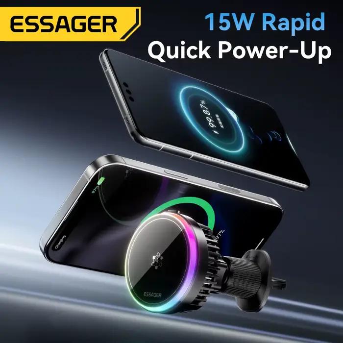 Essager 15W refroidissement par glace magnétique sans fil chargeur de voiture pour iPhone 16 Huawei Xiaomi MacSafe