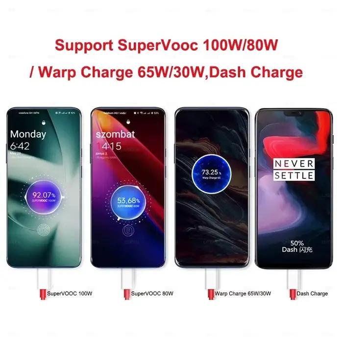 Chargeur d'origine Oneplus 100W 80W 65W SuperVooc Type C adaptateur USB Charge rapide pour Oppo Realme One Plus 13 13R 12 12R 11 Pro ACE