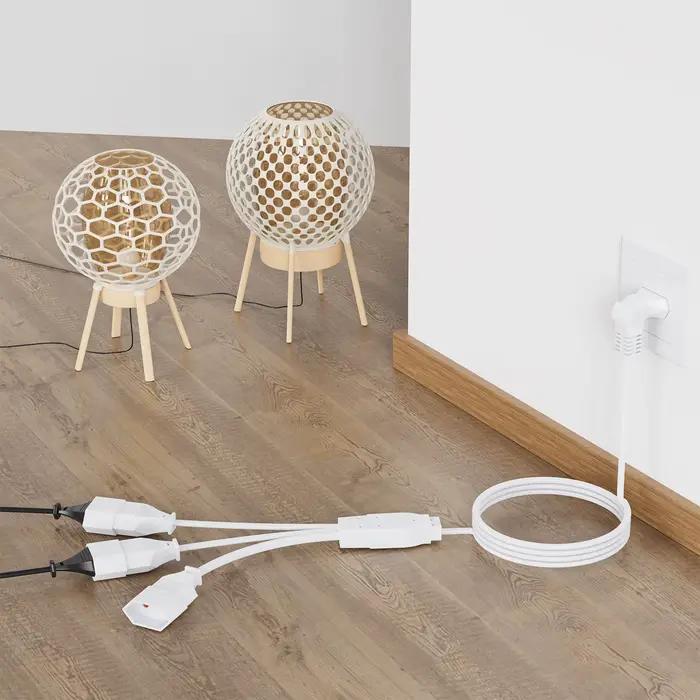 Câble d'extension d'alimentation en PVC blanc pour PC TV 2 3 5 8 10m avec prise EU 1 à 3 prises et batterie intégrée