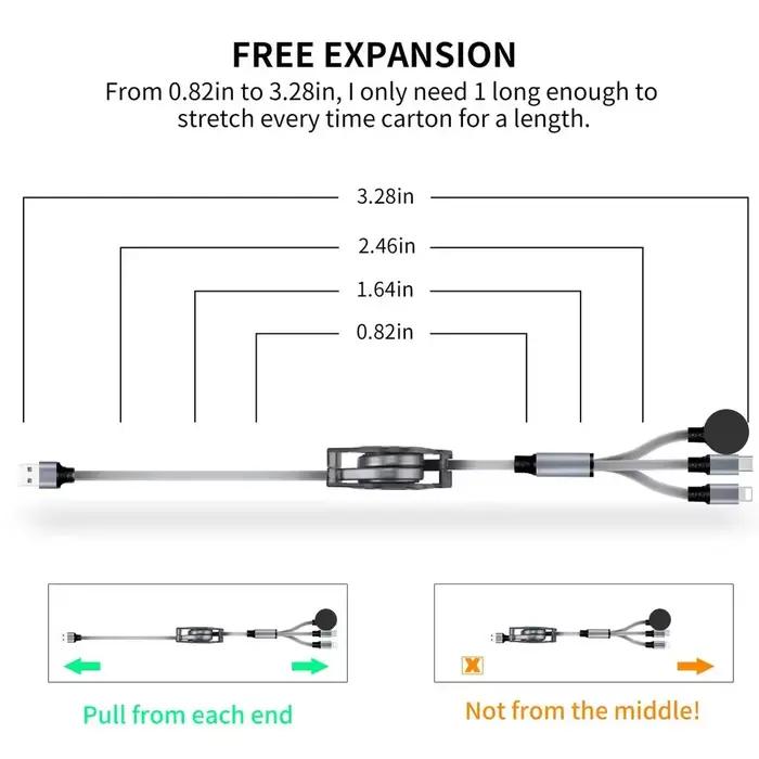 Câble de chargement multiple avec chargeur Apple Watch - Cordon de charge rapide portable rétractable avec Lightning/Type C/iWatch pour iPhone