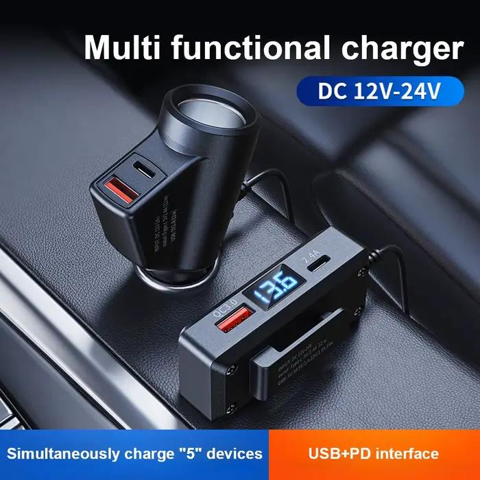Chargeur de voiture à affichage numérique avec technologie de charge rapide QC3.0 et PD Type-C pour smartphones et tablettes, compatible avec 12V-24V, charge rapide universelle pour occasions quotidiennes et cadeaux spéciaux