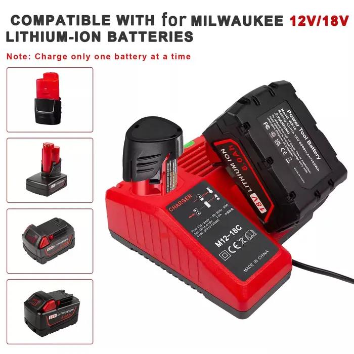 Remplacer le chargeur Li-Ion rapide 3A 12V 14V 18V adapté pour Milwaukee M12-18C batterie Lithium-Ion multi-tension double Port M12 M18