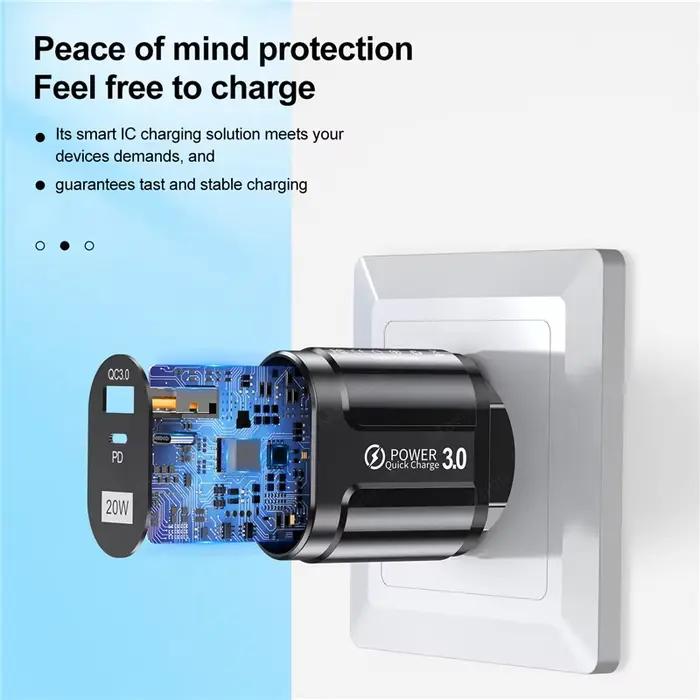 Chargeur de téléphone 20W charge rapide PD USB Type C