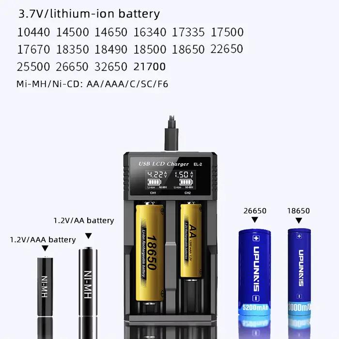 Chargeur de batterie intelligent USB LCD double 1/2 fentes pour batteries rechargeables au lithium 18650 3