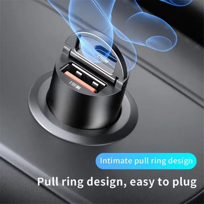 Mini chargeur de voiture 100W PD QC à chargement rapide avec anneau de traction