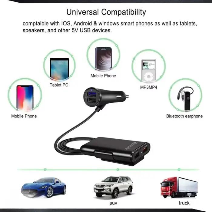 Chargeur de voiture QC 3.0 rapide pour chargeurs de véhicule avec 4 ports USB compatibles smartphones tablettes et autres appareils USB pour voyage et déplacement
