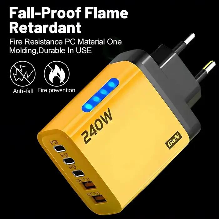 Chargeur rapide GaN 5 ports pour iPhone Samsung Xiaomi Huawei et ordinateur portable occasionnellement utilisé à la maison ou en déplacement