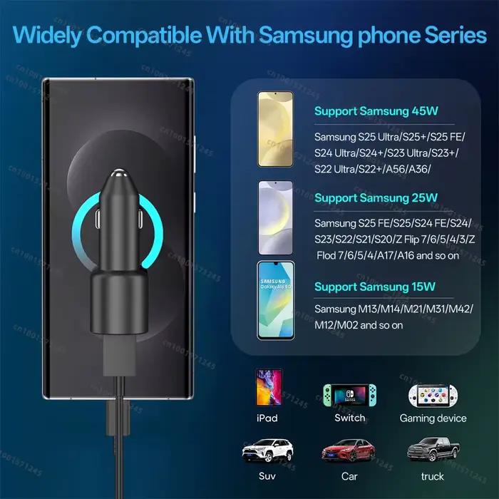 Chargeur de voiture original SAMSUNG 45W Type C double USB 60W