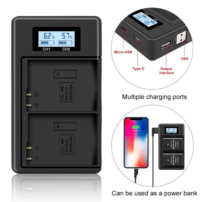 PALO EN-EL14 EN-EL14a EN EL14 Chargeur de batterie LCD