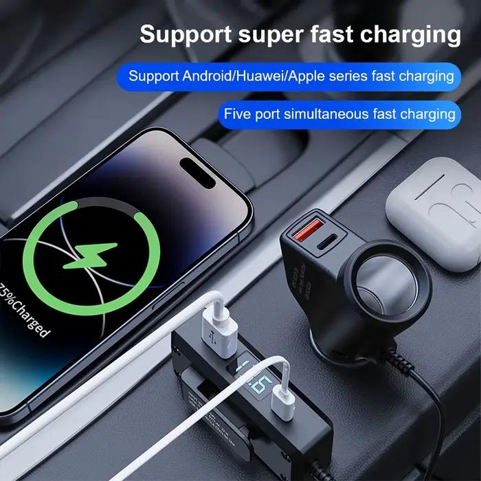 Chargeur de voiture à affichage numérique avec technologie de charge rapide QC3.0 et PD Type-C pour smartphones et tablettes, compatible avec 12V-24V, charge rapide universelle pour occasions quotidiennes et cadeaux spéciaux