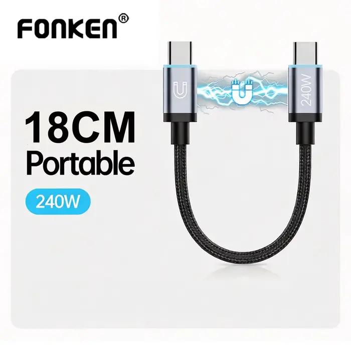 Câble USB C court 18cm Fonken rapidité de charge 240W avec stockage magnétique pour téléphone mobile occasions quotidiennes et cadeaux technologiques