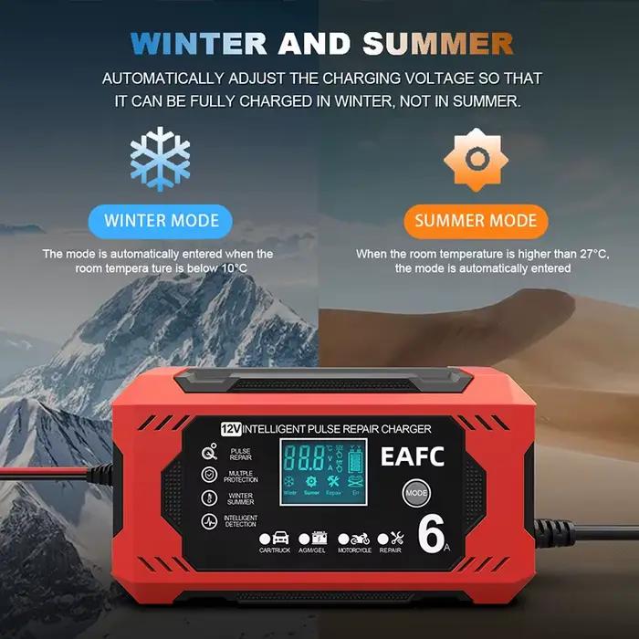 Chargeur de batterie de voiture Snap12V avec écran LCD pour voitures et motos compatibles avec les batteries au plomb-acide calcium GEL AGM Wet EFB occasions spéciales