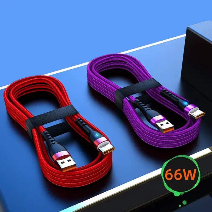 Câble USB type-c 66W/6A en Nylon pour recharge rapide