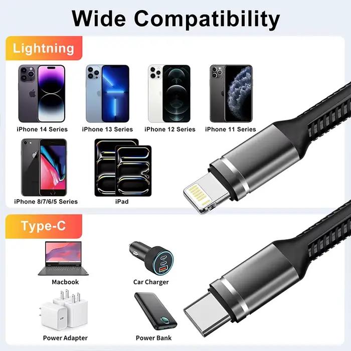 Câble Lightning à charge rapide PD MFI USB C vers