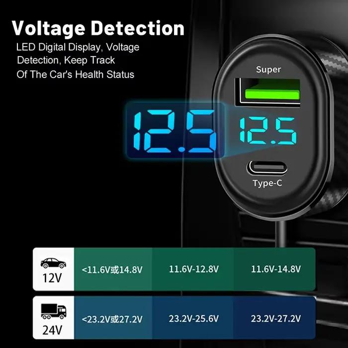 Chargeur de voiture avec câble long de 150 cm