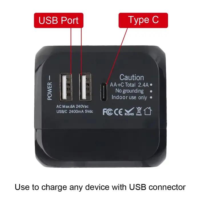Adaptateur de chargeur mural tout-en-un - Prises US EU UK AU avec 2 USB et 1 Type C
