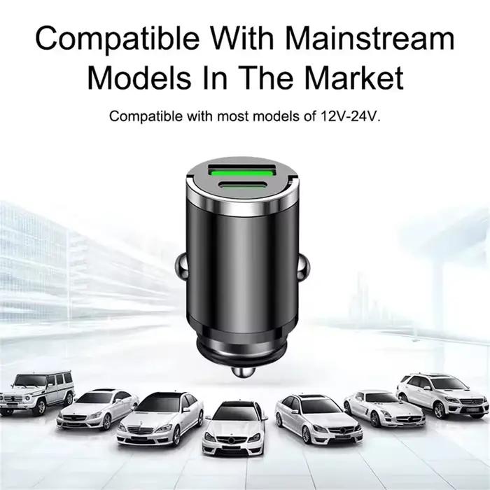 Mini Chargeur de Voiture avec Technologie de Charge Rapide QC3.0 et PD Prise USB-C Compatible avec iPhone Xiaomi Samsung Huawei Occasions Spéciales