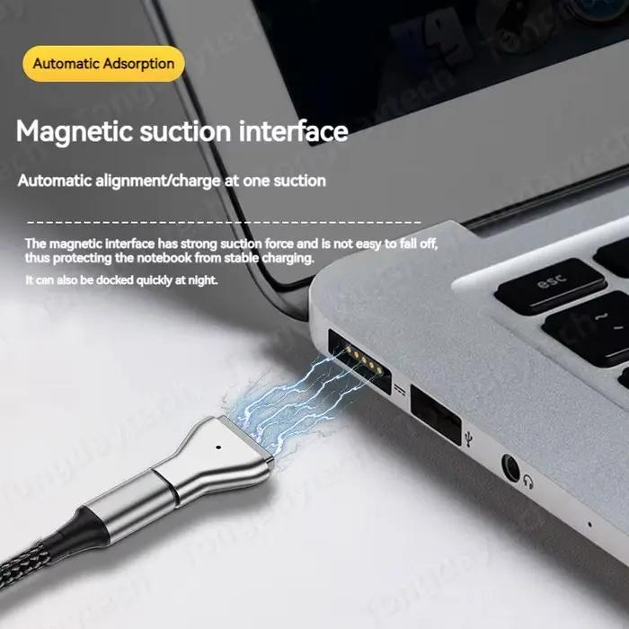 Adaptateur PD magnétique USB Type C en aluminium 100W, pour Magsafe 1 2 3 MacBook Air Pro, indicateur Led, charge rapide, convertisseur de prise magnétique