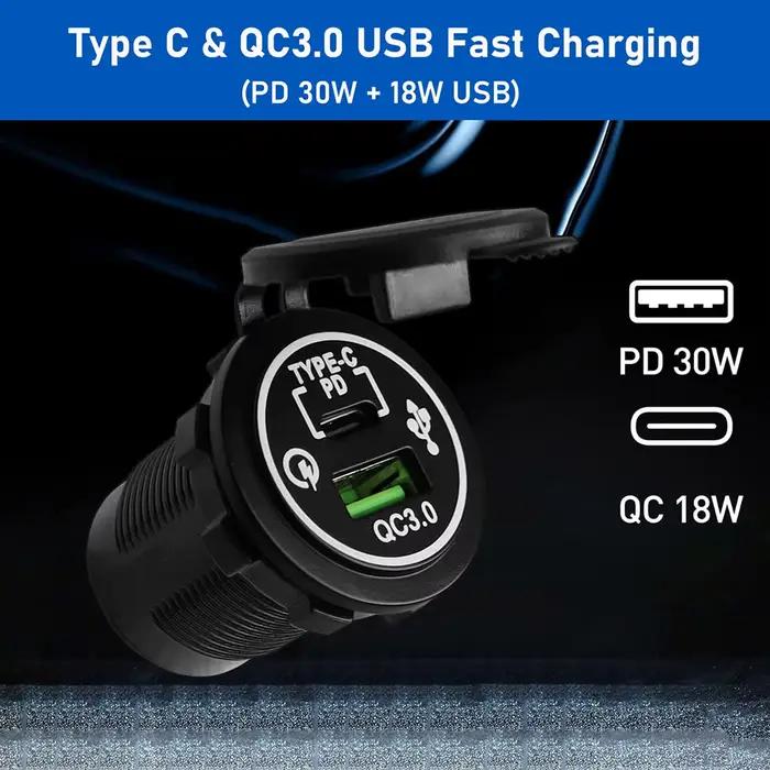 Prise de chargeur de voiture 12V/24V USB C 30W PD