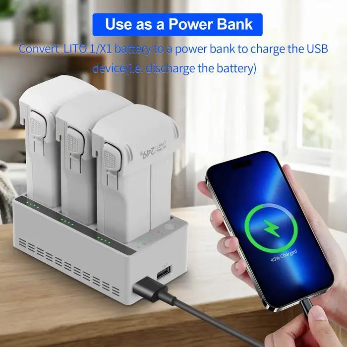 Station de charge 100W pour drone DJI Lito 1 Lito X1 avec indicateur LED et mode de charge en stockage pour batteries externes