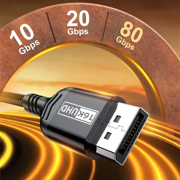 Câble DisplayPort 16K DP 2.1 80 Gbps 12 bits HDR VRR pour TV