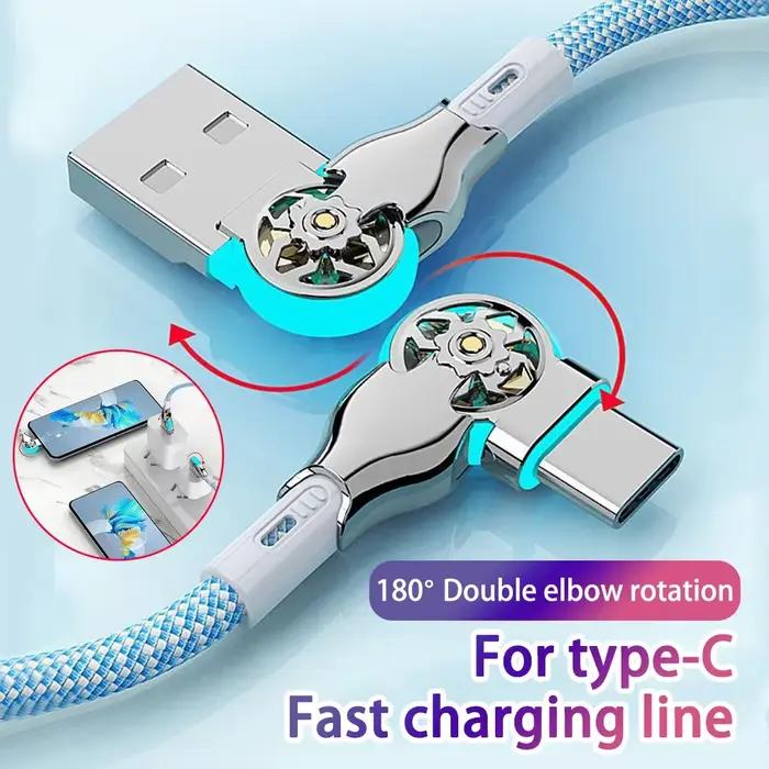 Câble de charge rapide USB A vers Type C en alliage de zinc avec rotation à 180 degrés